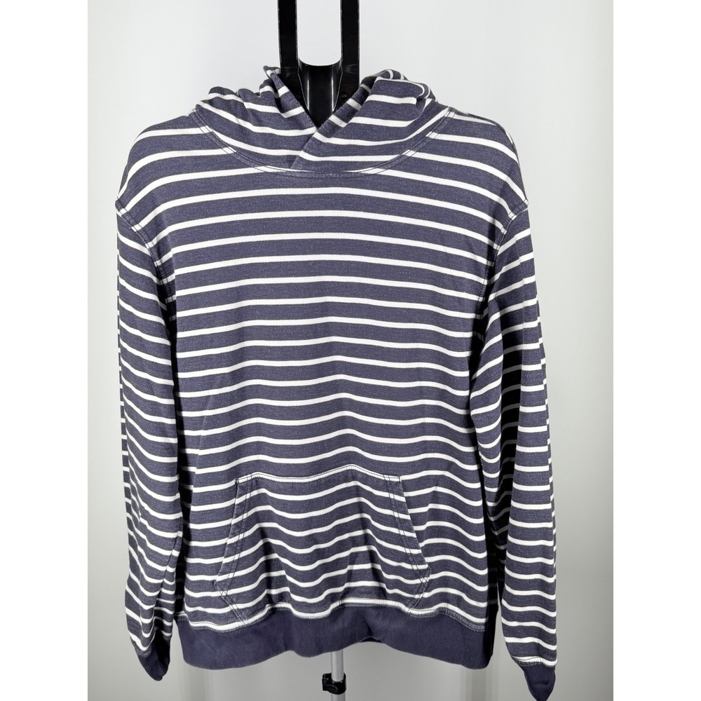 American Eagle Outfitters Mens XXL Striped Hoodie Navy Blue White Cotton Fleece
